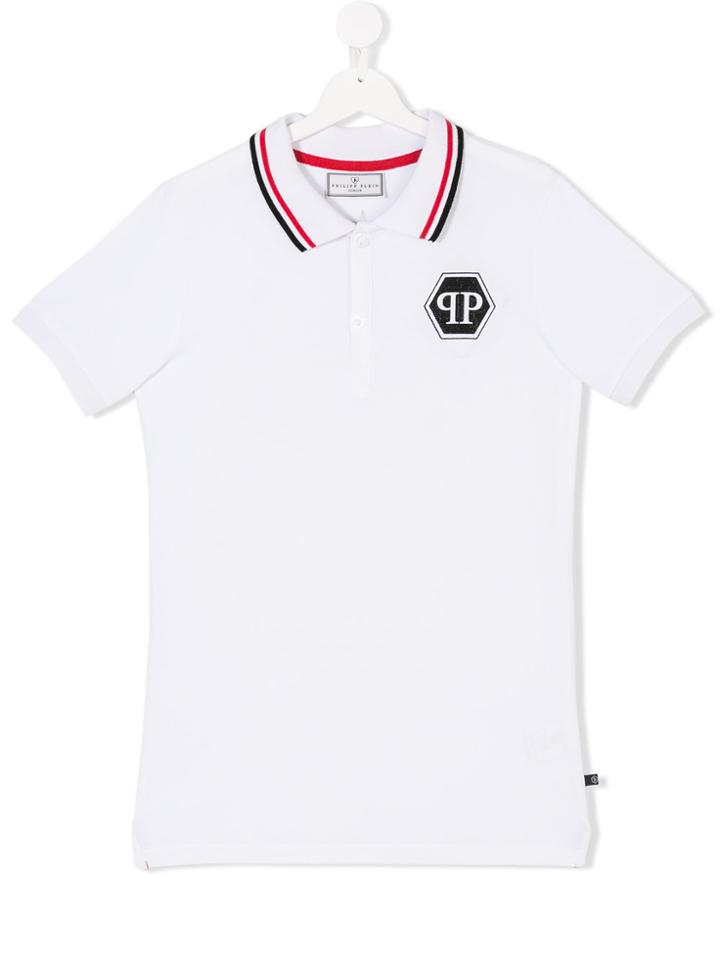 Philipp Plein Junior Teen Logo Print Polo Shirt - White