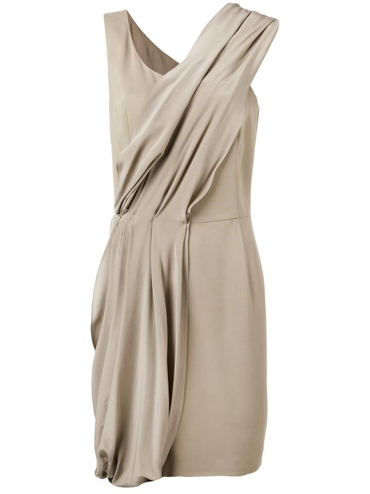 D.exterior - Diagonal Drape Dress - Women - Silk/spandex/elastane/viscose - 42, Nude/neutrals, Silk/spandex/elastane/viscose