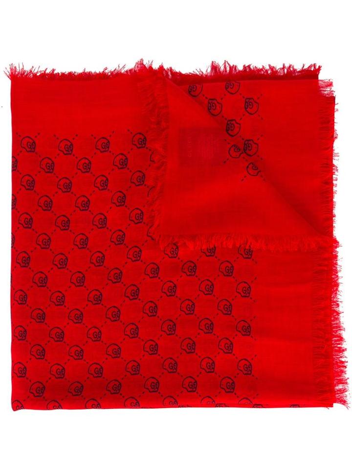 Gucci 'guccighost' Printed Scarf, Red, Silk/modal