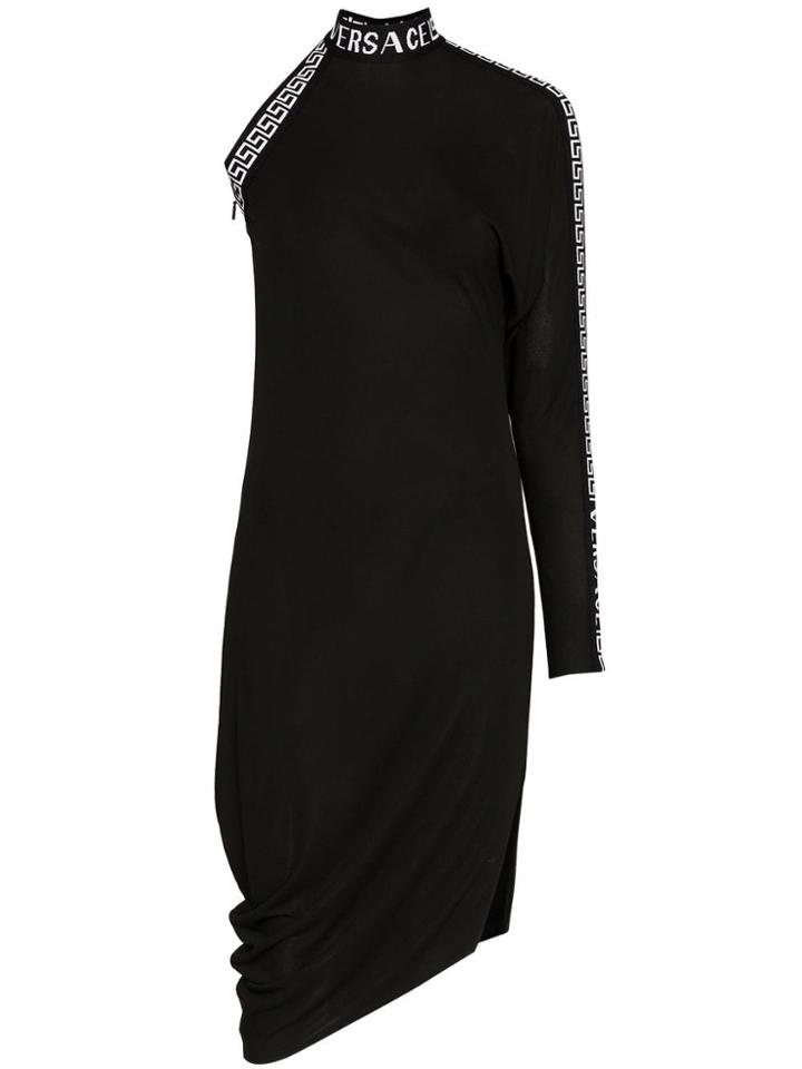 Versace One Sleeved High Neck Midi Dress - Black