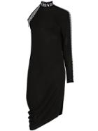 Versace One Sleeved High Neck Midi Dress - Black