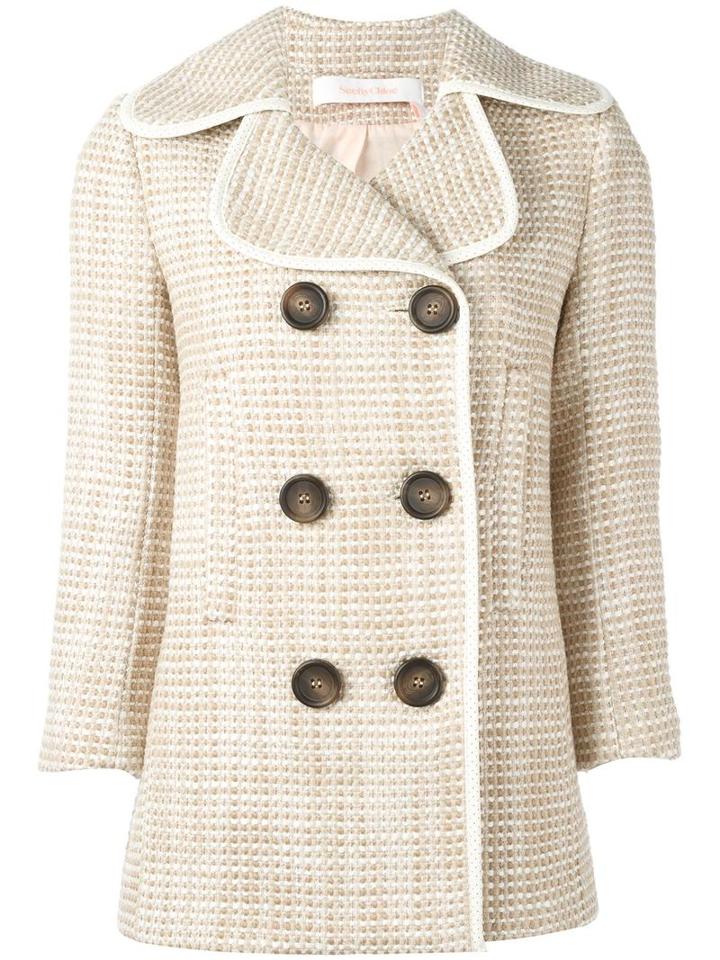 See By Chloé Tweed Peacoat, Women's, Size: 40, Nude/neutrals, Acrylic/cotton/polyamide/acetate