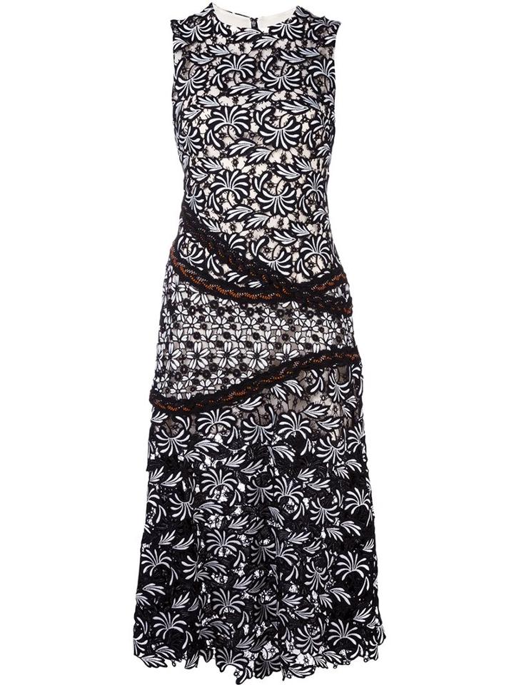 Self-portrait Floral Jacquard Dress, Women's, Size: 12, Black, Cotton/polyester