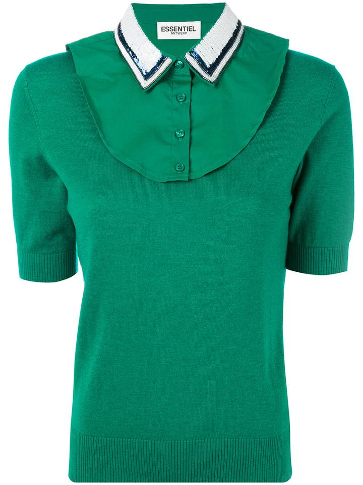 Essentiel Antwerp - Contrast Collar Knitted Top - Women - Polyamide/viscose/wool - M, Green, Polyamide/viscose/wool
