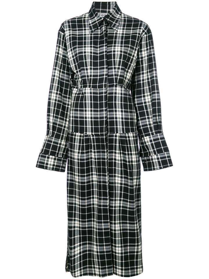 Akep Plaid Print Shirt Dress - Black