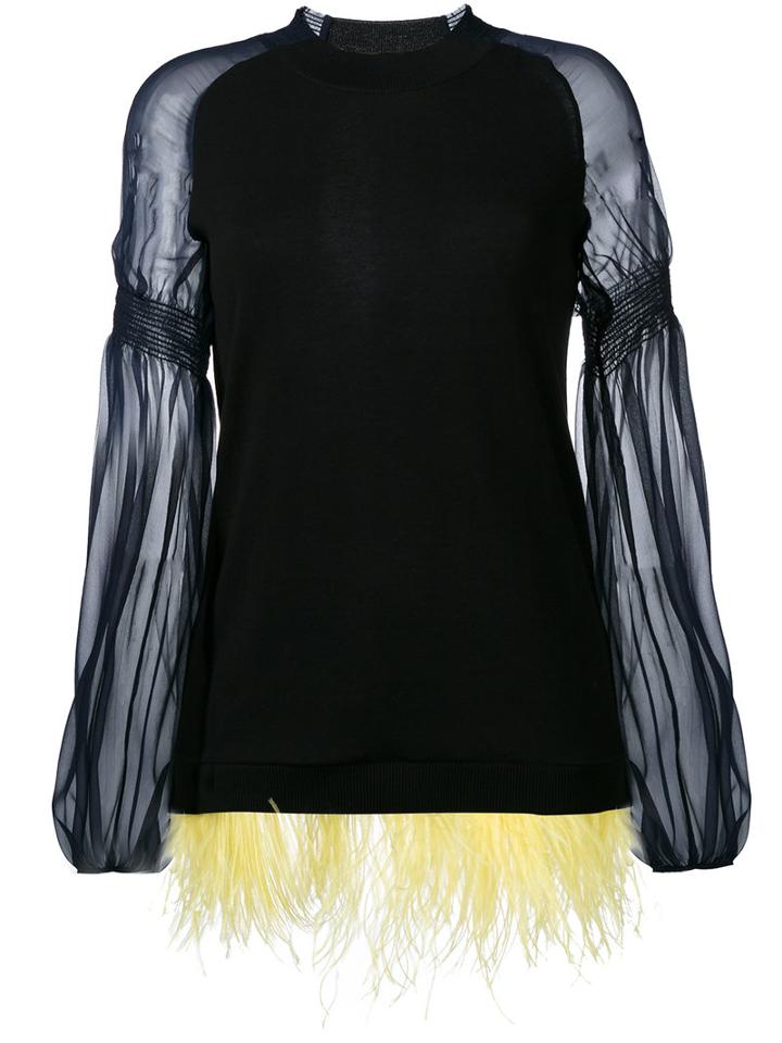 No21 Feather Hem Knitted Top, Women's, Size: 42, Black, Silk/cotton/ostrich Feather