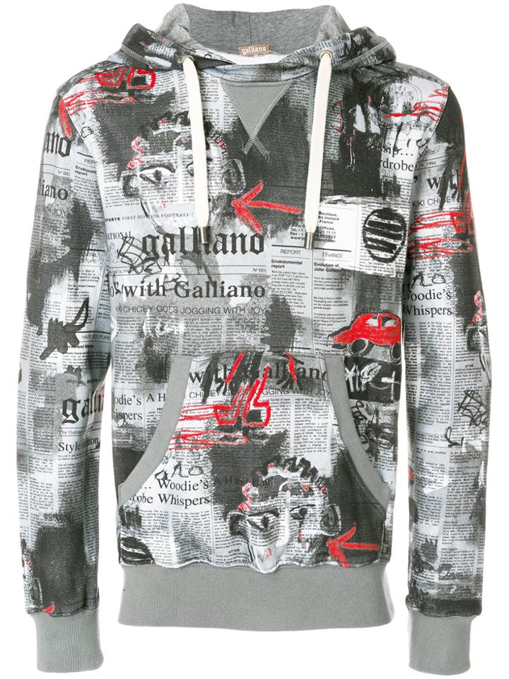 John Galliano Car Print Hoodie - Grey