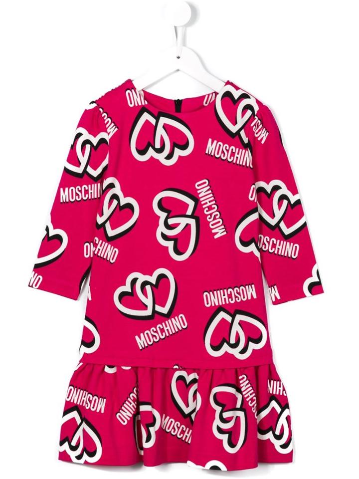 Moschino Kids Heart Logo Printed Dress, Girl's, Size: 12 Yrs, Pink/purple