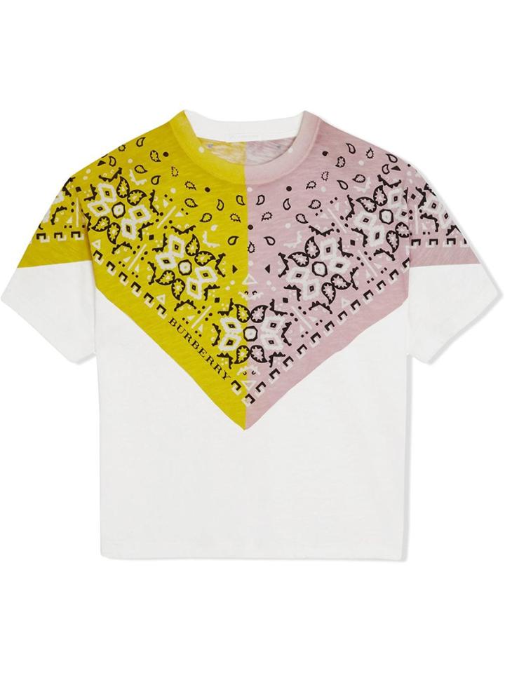 Burberry Kids Teen Bandana Print Cotton T-shirt - White