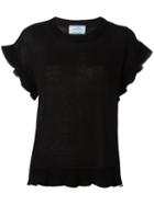 Prada Ruffled Knitted T-shirt, Women's, Size: 40, Black, Silk/cotton/cashmere/virgin Wool