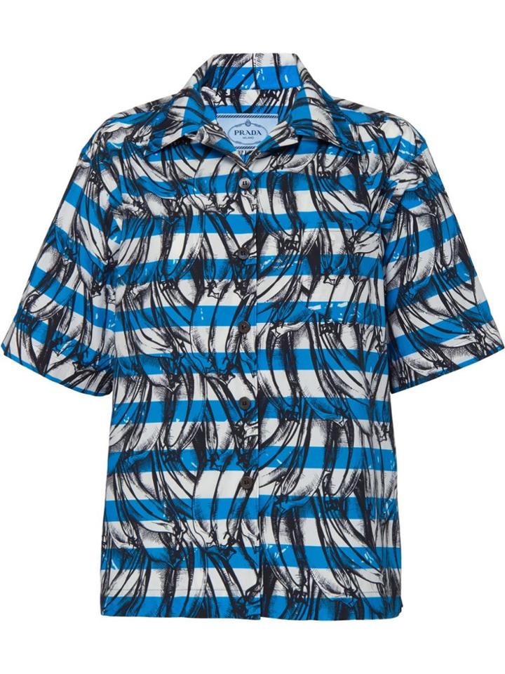 Prada Bananas And Stripes Print Shirt - Blue