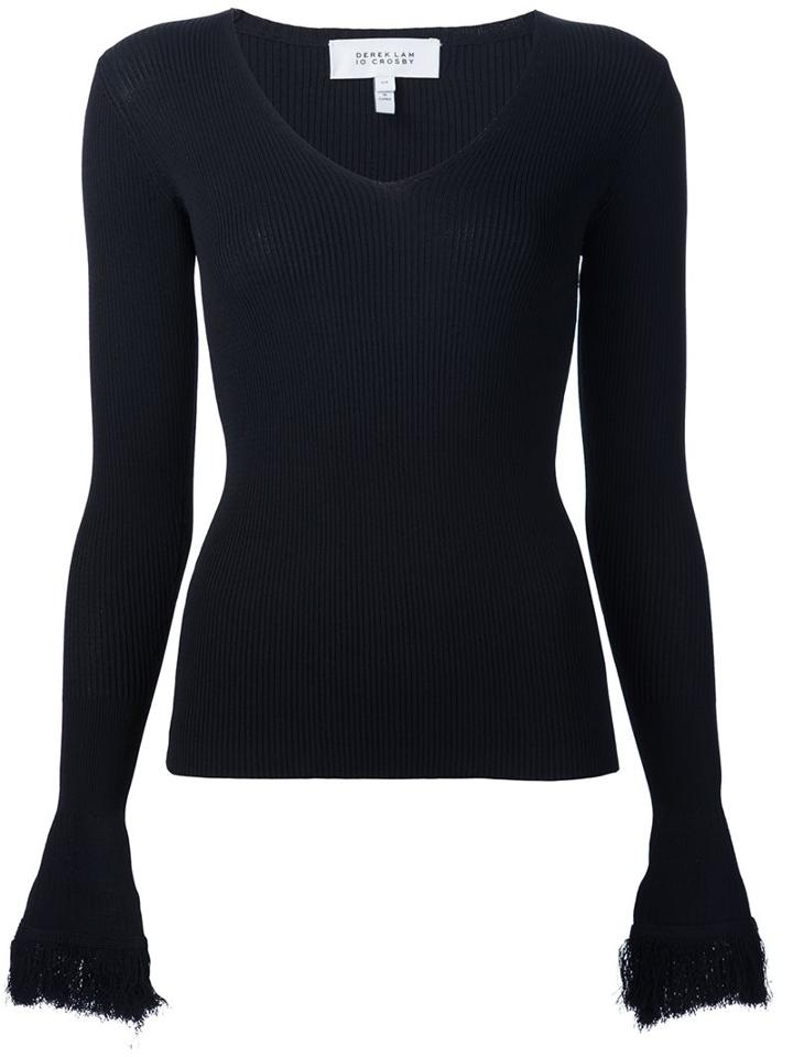 Derek Lam 10 Crosby Ribbed Scoop Neck Jumper, Women's, Size: Xs, Black, Viscose/polyamide