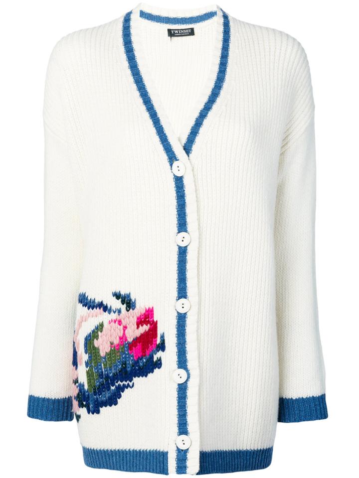 Twin-set Flower Embroidered Cardigan - White