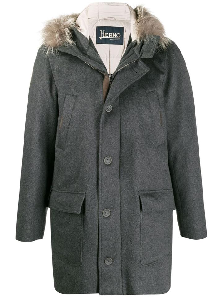 Herno Padded Single Breasted Coat - Grey