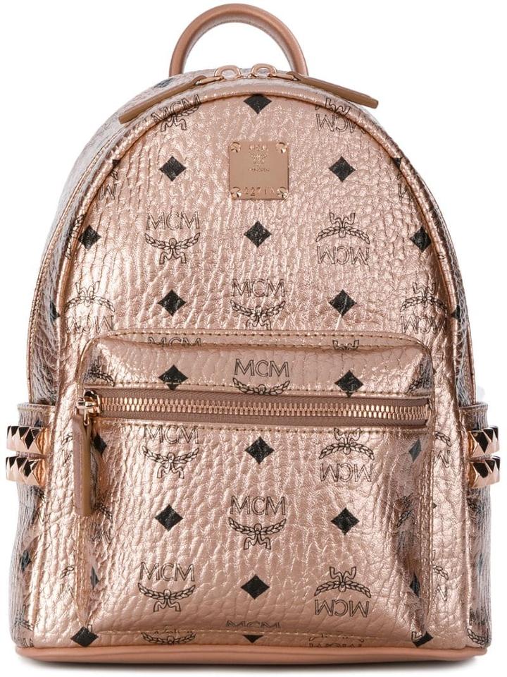Mcm Logo Print Metallic Backpack - Pink