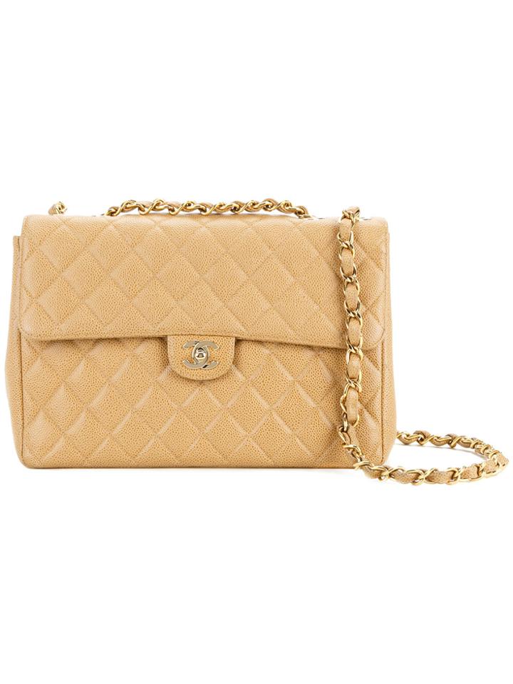 Chanel Vintage Cf Jumbo Quilted Bag - Nude & Neutrals