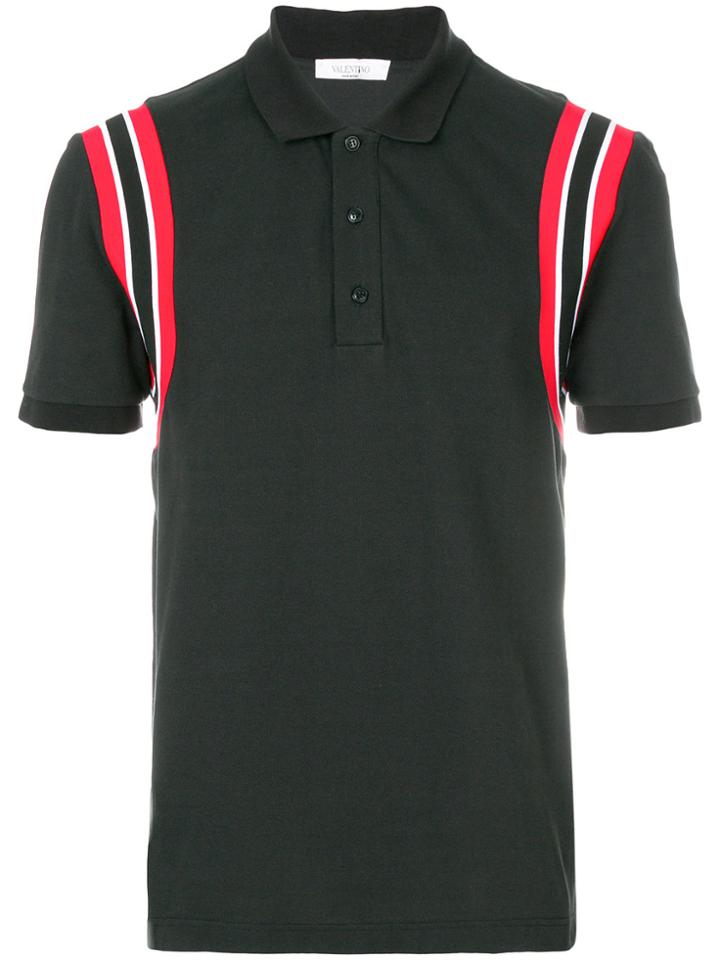 Valentino Stripe Shoulder Polo Shirt - Black