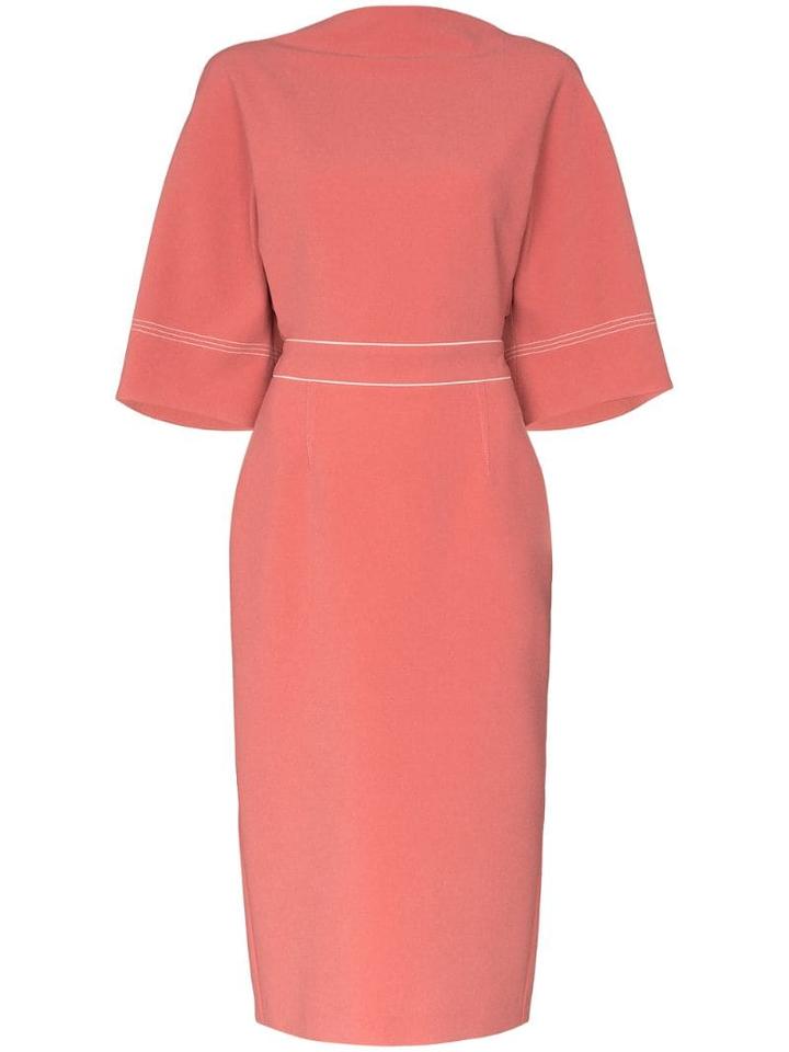 Roksanda Roks Mave Drs Bt Nk Wd Slv Bk Bow Midi - Pink