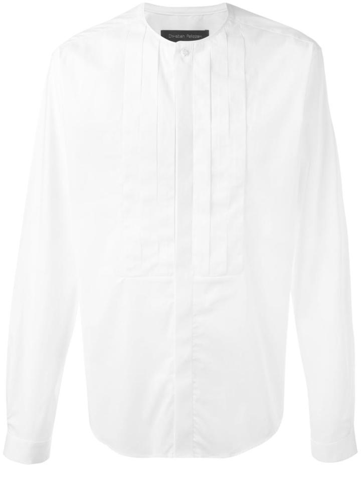 Christian Pellizzari Pleated Bib Shirt, Size: 48, White, Cotton