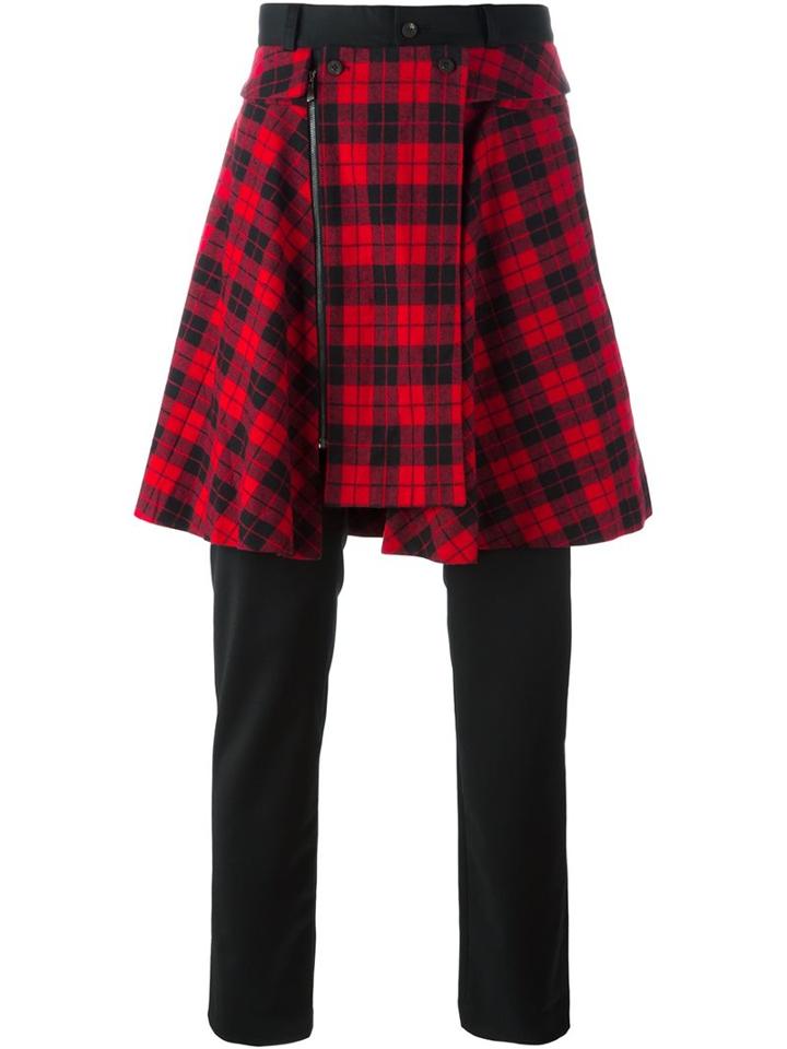 D.gnak Kilt Overlay Trousers, Men's, Size: 32, Black, Spandex/elastane/wool