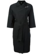 Fay Short-sleeve Belted Coat, Women's, Size: Large, Black, Polyester