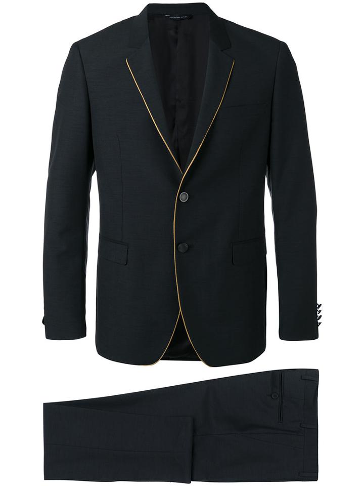 Tonello - Contrast Piping Suit - Men - Cupro/virgin Wool - 46, Black, Cupro/virgin Wool