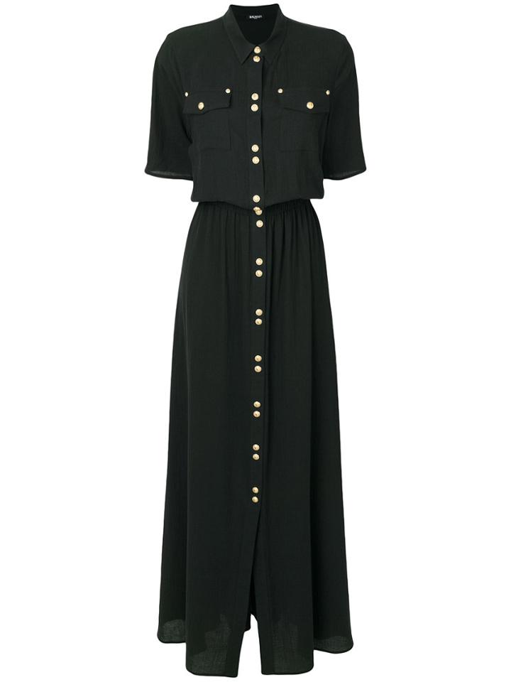 Balmain Embellished Button Shirt Dress - Black