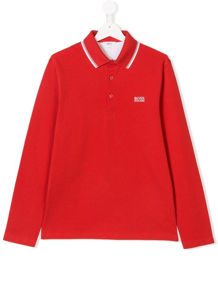 Boss Kids Teen Striped Trim Polo Shirt - Red