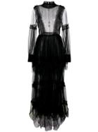 Wandering Tiered Lace-embellished Gown - Black
