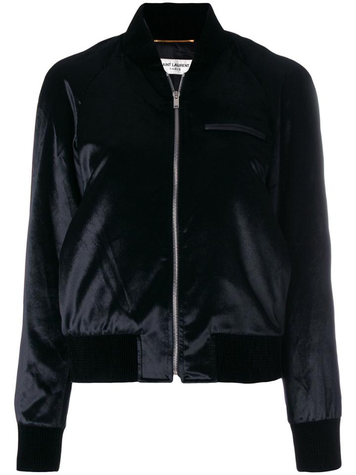 Saint Laurent Satin Bomber Jacket - Black