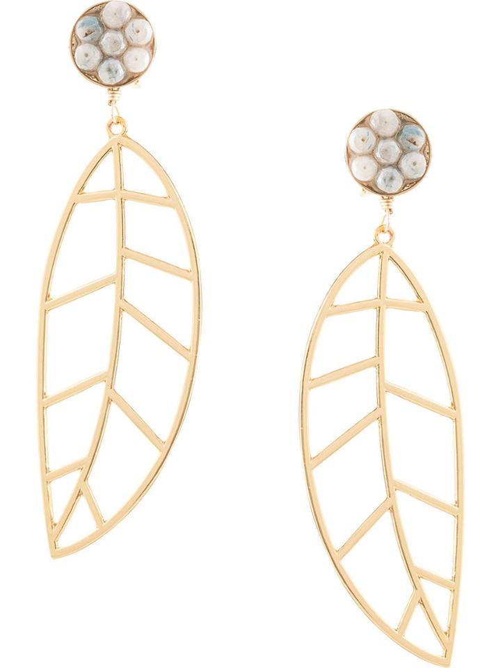 Mercedes Salazar Leaf Drop Earrings - Gold