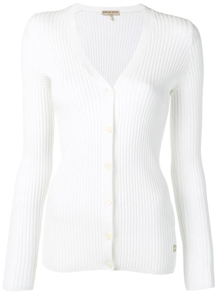 Emilio Pucci Ribbed Logo Appliqué Cardigan - White
