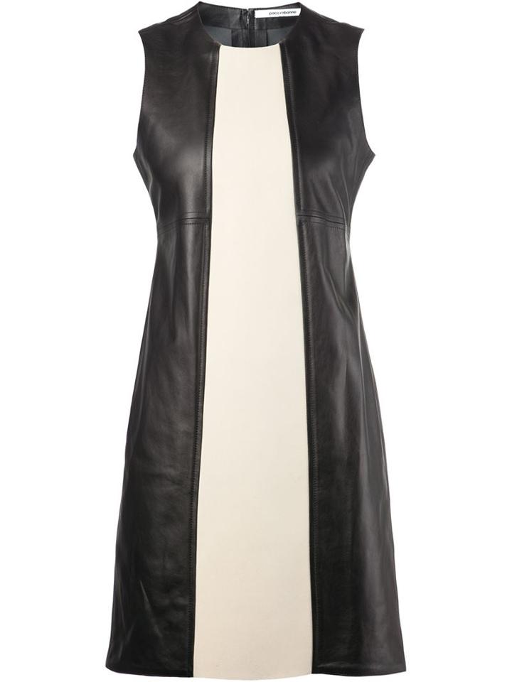 Paco Rabanne Contrast Panel Short Dress, Women's, Size: 40, Black, Leather/polyamide/spandex/elastane/wool