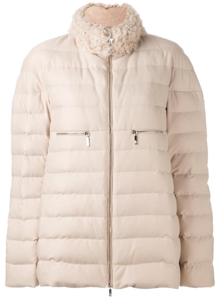 Moncler Gamme Rouge Zipped Puffer Jacket, Women's, Size: 4, Nude/neutrals, Feather Down/polyamide/cashmere/lamb Fur