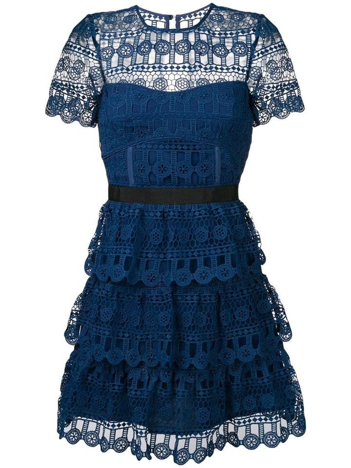 Self-portrait Layered Lace Mini Dress - Blue