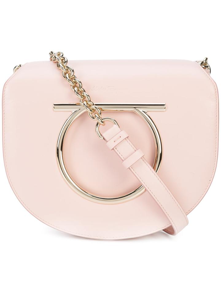Salvatore Ferragamo Rounded Gancini Ornament Shoulder Bag - Pink &