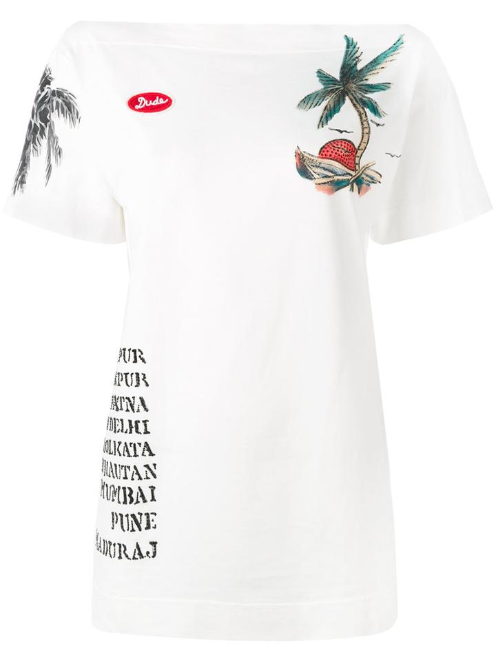 Mr & Mrs Italy Embellished Print T-shirt, Women's, Size: 40, White, Cotton