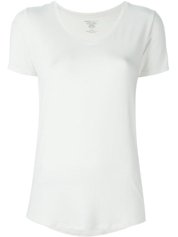 Majestic Filatures V Neck T-shirt, Women's, Size: 4, White, Viscose/spandex/elastane