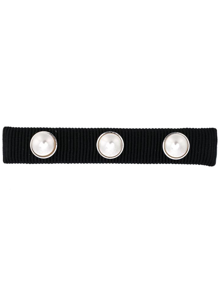 Salvatore Ferragamo - Hair Clip With Faux Pearl Motifs - Women - Cotton/brass/glass - One Size, Black, Cotton/brass/glass