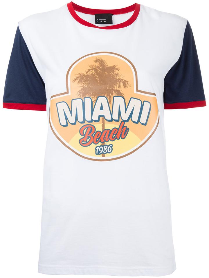 N Duo - 'miami Beach' Print T-shirt - Women - Cotton/spandex/elastane - 38, White, Cotton/spandex/elastane