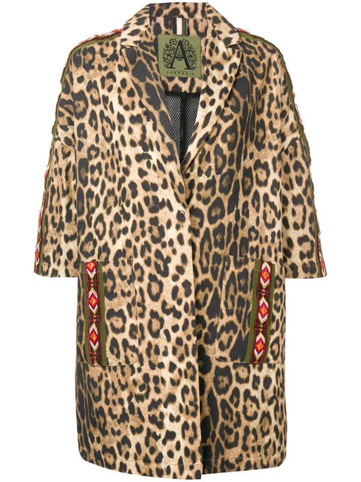 Alessandra Chamonix Leopard Print Cropped Sleeve Coat - Brown