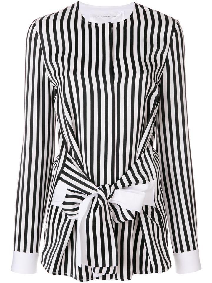 Victoria Victoria Beckham - Striped Tie Front Shirt - Women - Viscose - 6, Black, Viscose