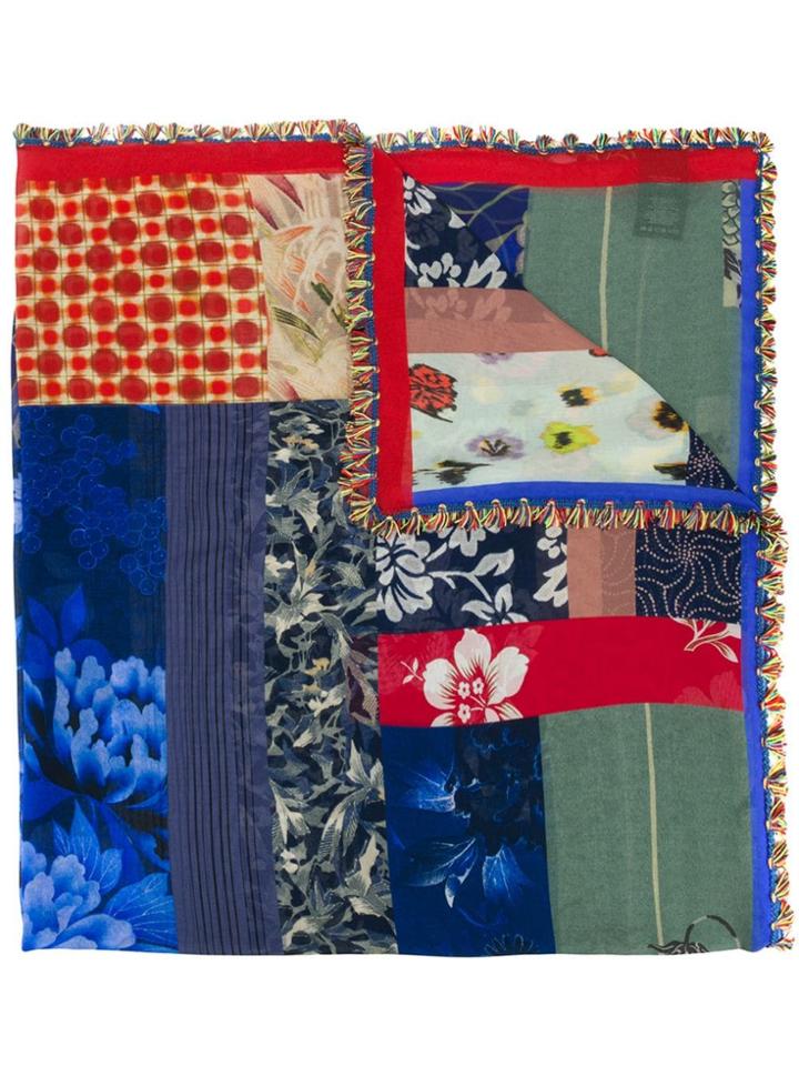 Etro Contrasting Panel Fringed Scarf - Blue