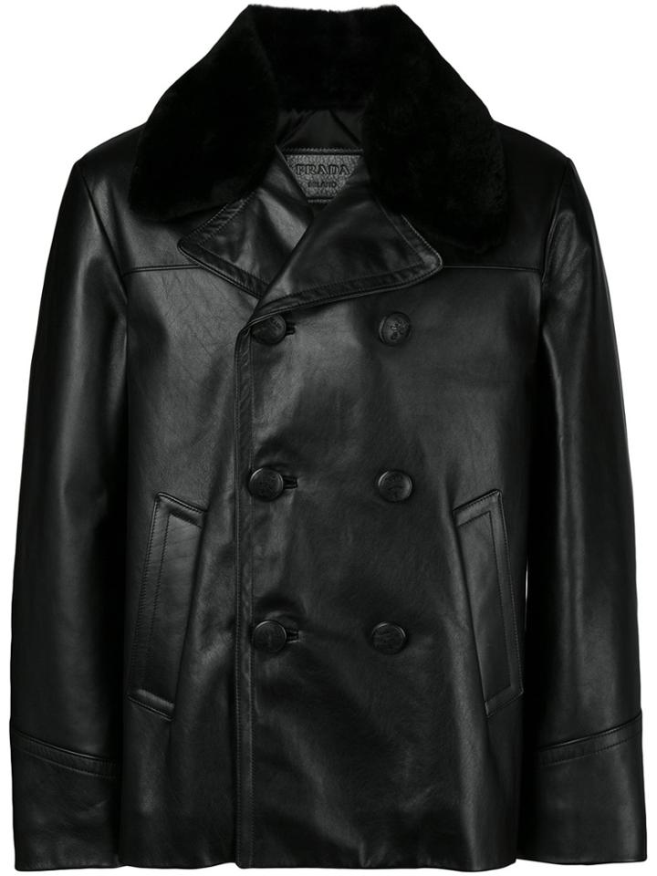 Prada Double-breasted Leather Jacket - Black