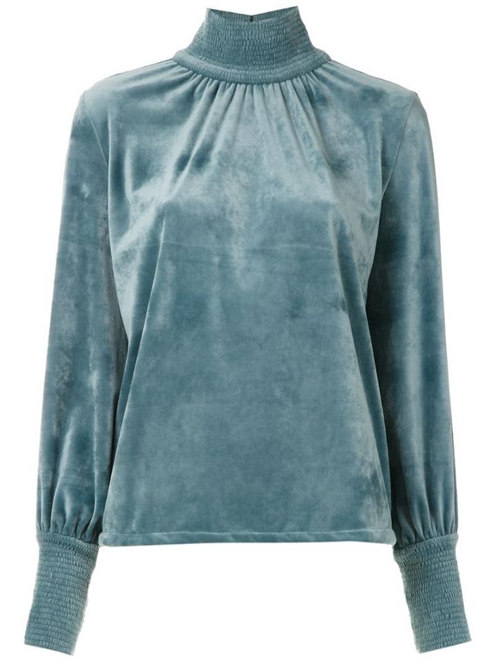 Framed High Neck Velvet Top - Blue
