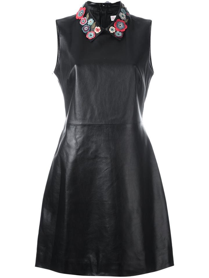 Red Valentino Floral Applique Dress, Women's, Size: 42, Black, Viscose/lamb Skin