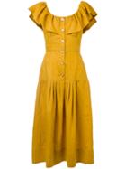 Sea Ruffle Trim Midi Dress - Yellow & Orange