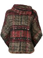 Brunello Cucinelli Check Pattern Lose Poncho - Red
