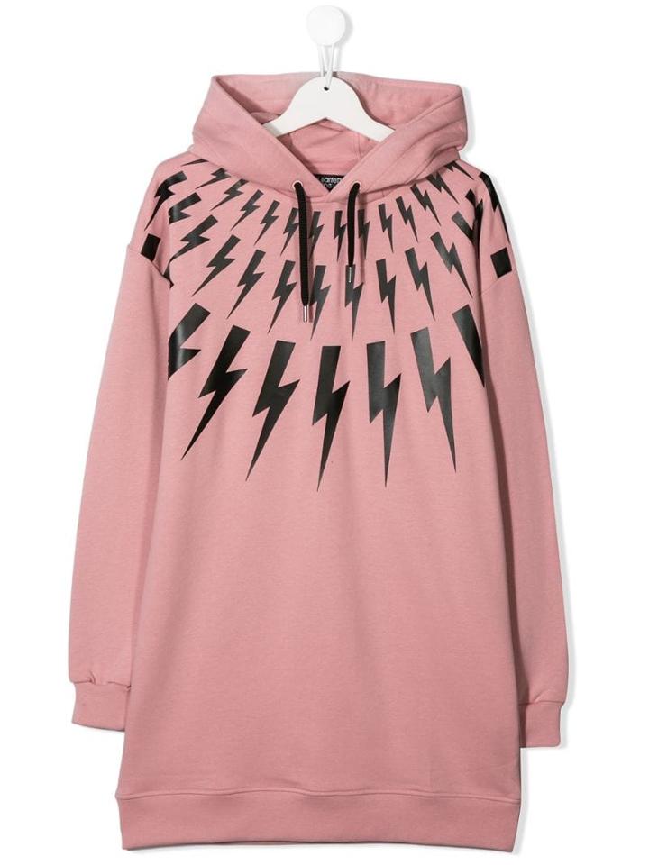 Neil Barrett Kids Lightening Bolt Print Hoodie - Pink