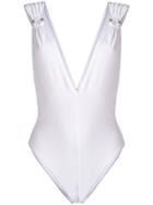 Alessandra Rich Plunge Neck One Piece - White
